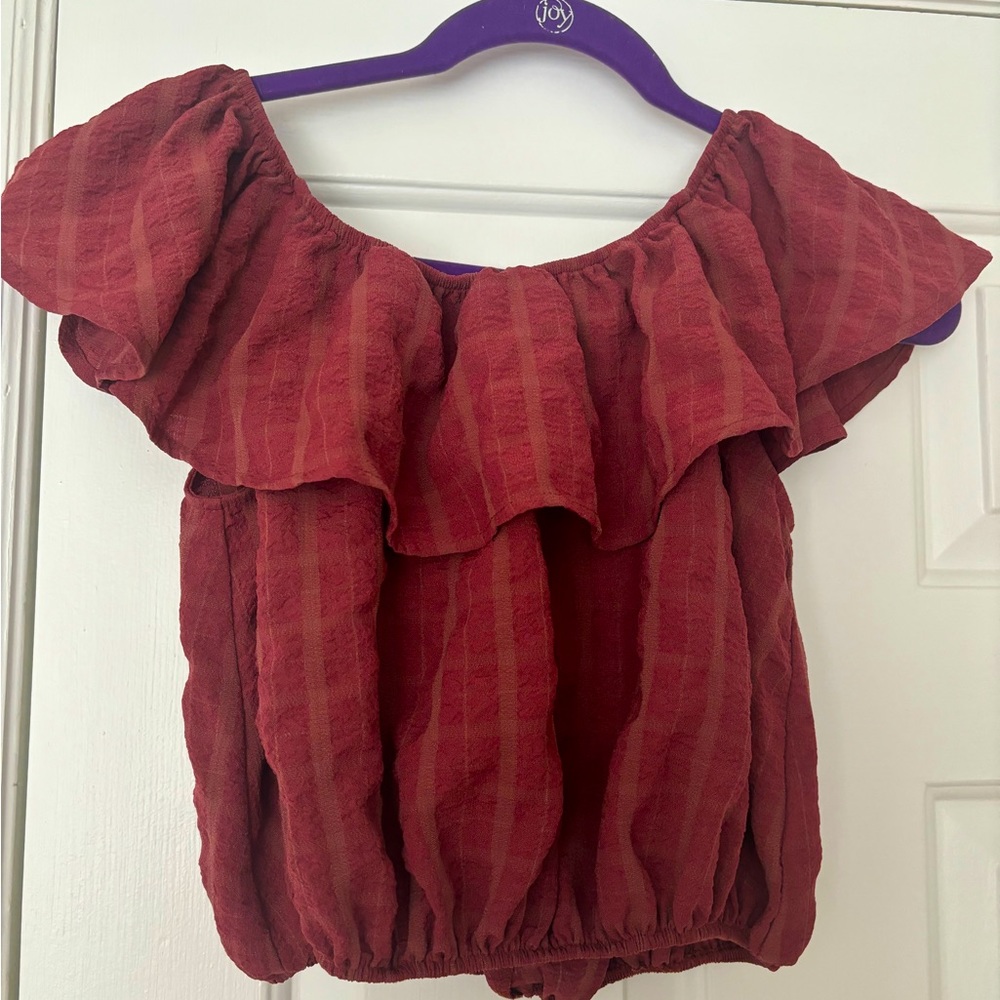 Kimichi Blue Ruffle off the shoulder crop top size small
